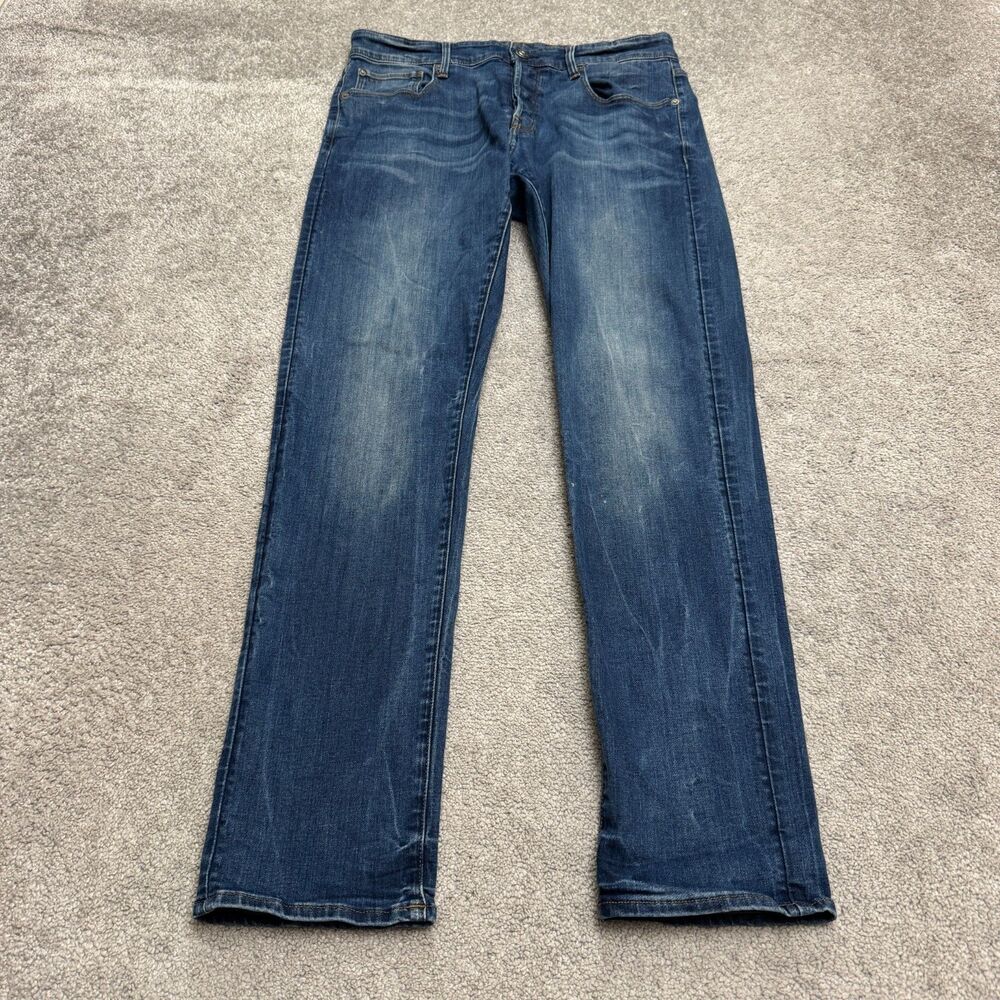 G-Star RAW 3301 Straight Denim Jeans Mens 33x34 Blue Button Fly Casual Stretch